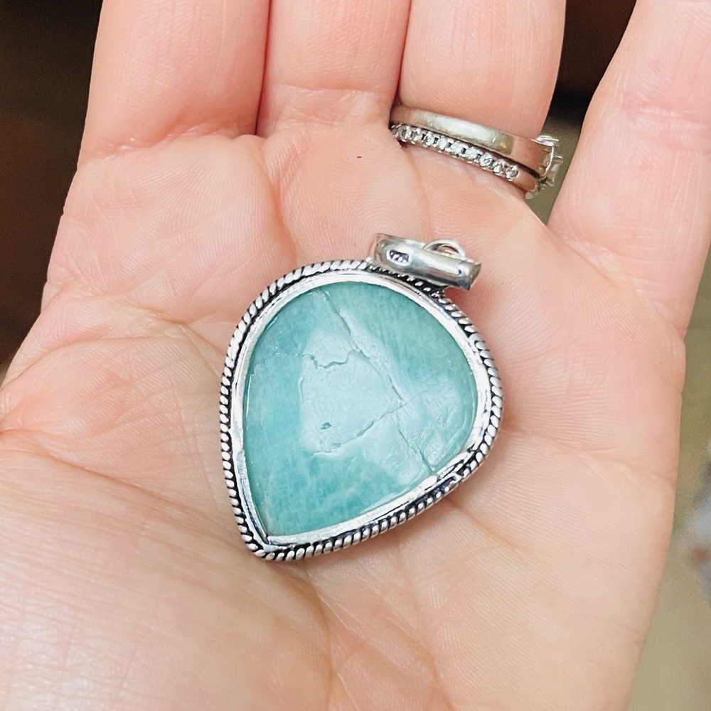 Gorgeous Natural Polished Amazonite Teal Pendant 925 Sterling Silver - Picture 4 of 6